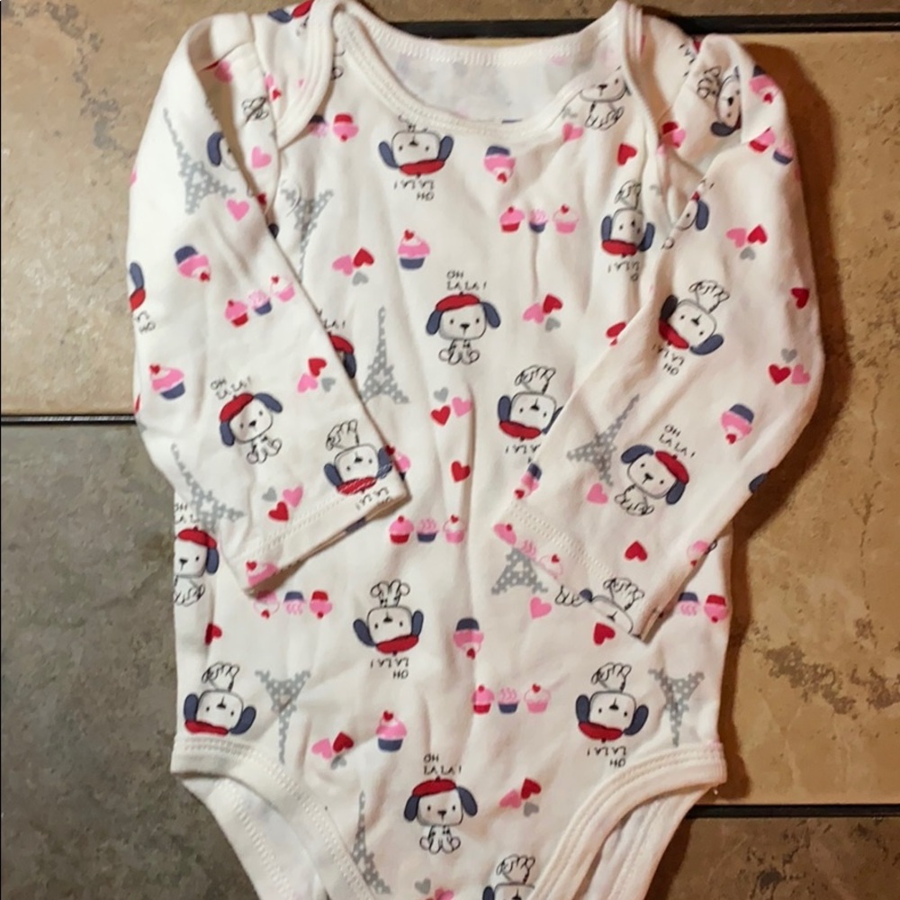 Vitamins Baby Paris Themed with Dog Onesie Size 9m White & Red